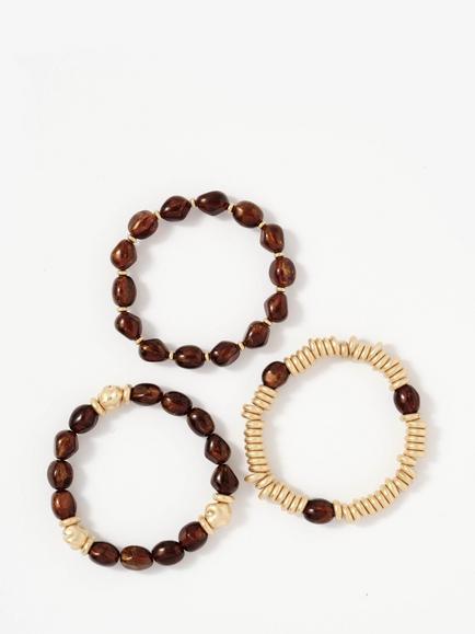 Mint Velvet Beaded Bracelet Set, Brown/Gold, Brown