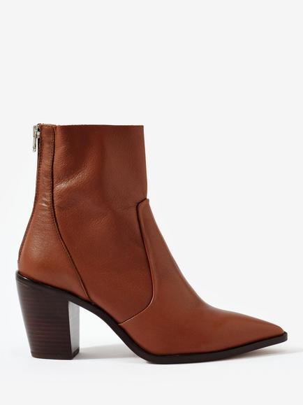 Mint Velvet Amy Pointed Leather Ankle Boots, Brown Tan