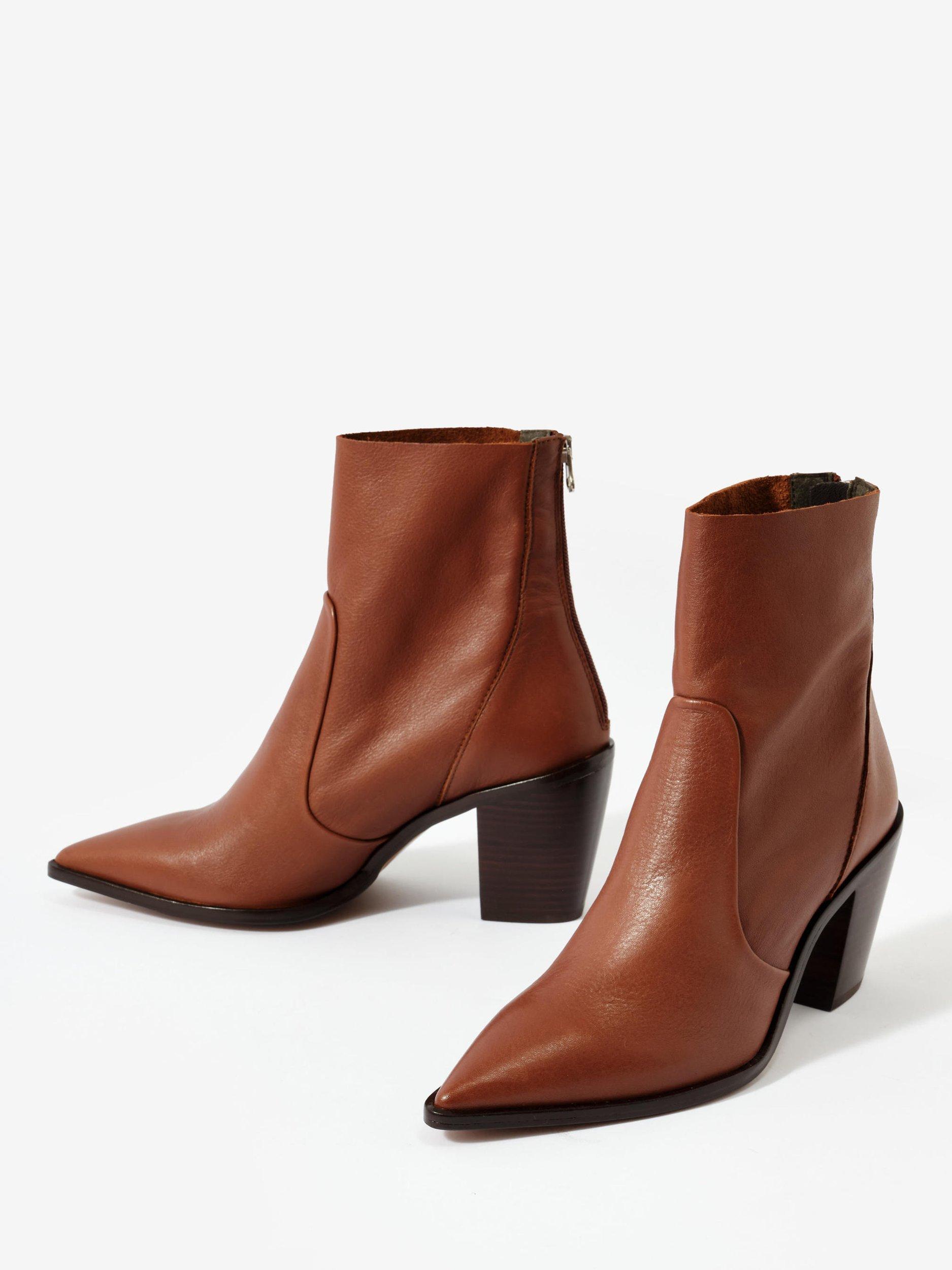 Product image 2 of 3, which shows Mint Velvet Amy Pointed Leather Ankle Boots, Brown Tan, 3