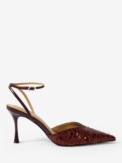 Mint Velvet Ari Ankle Strap Stiletto Heel Sequin Shoes, Red Burgundy, Red Burgundy