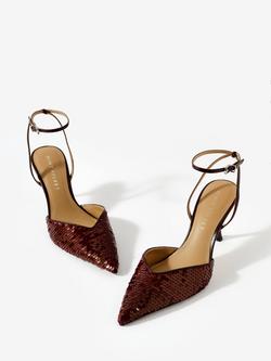Mint Velvet Ari Ankle Strap Stiletto Heel Sequin Shoes, Red Burgundy - view 2, Red Burgundy