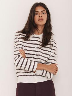 Mint Velvet Stripe Sequin Collar Cardigan, Red Burgundy