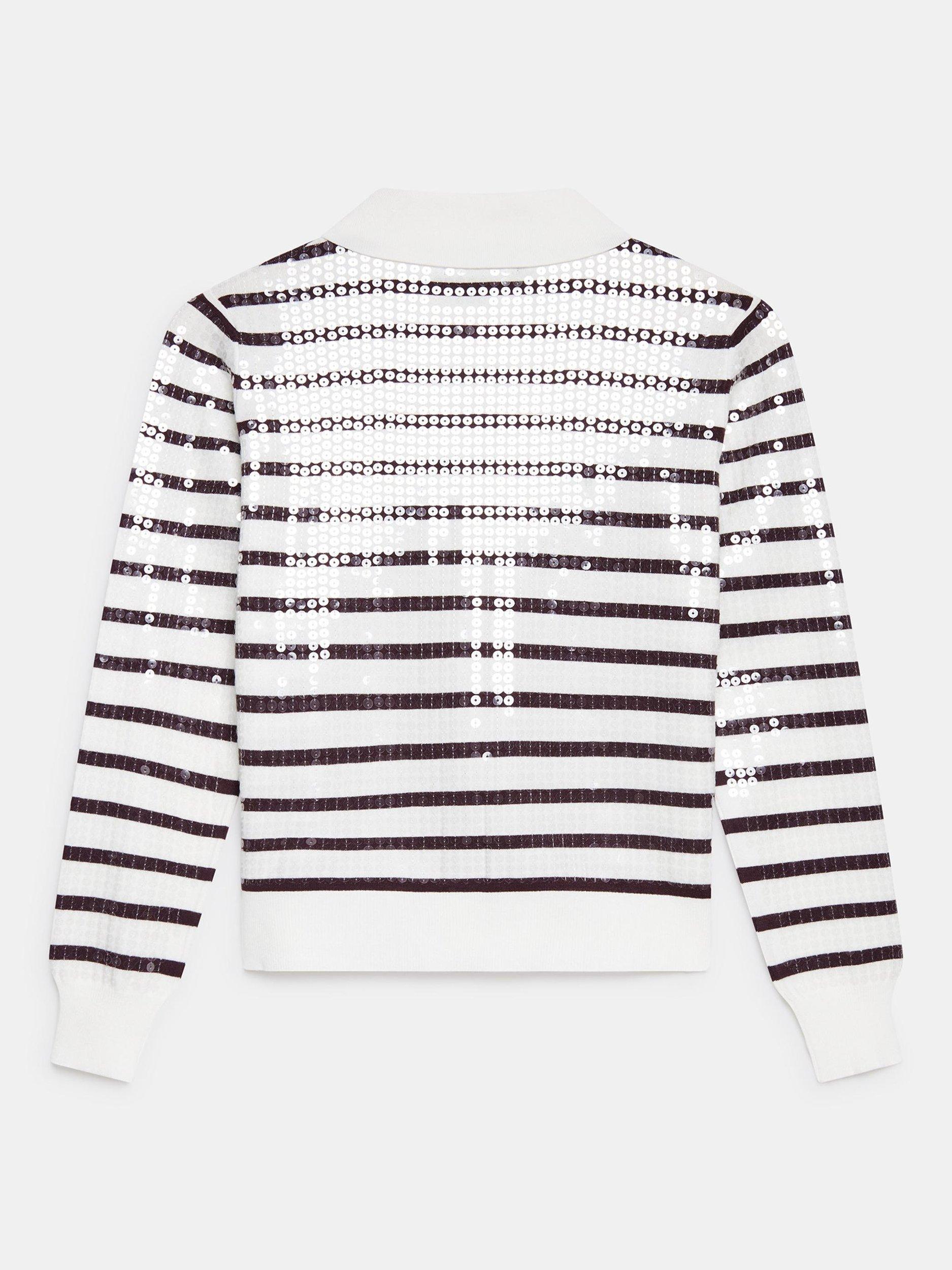 Product image 8 of 8, which shows Mint Velvet Stripe Sequin Collar Cardigan, Red Burgundy, XS