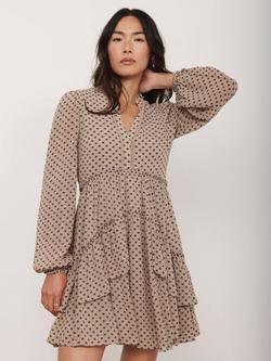 Mint Velvet Spot Jacquard Mini Dress, Natural - view 2, Natural