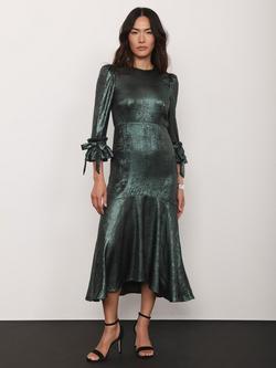 Mint Velvet Metallic Tiered Midi Dress, Green, Green