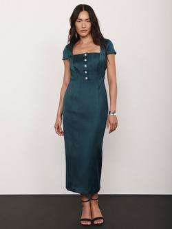 Mint Velvet Square Neck Satin Midi Dress, Green