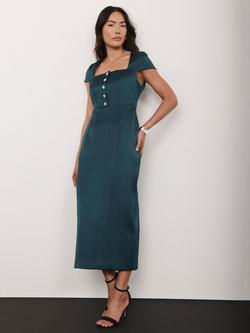 Mint Velvet Square Neck Satin Midi Dress - view 2, Green