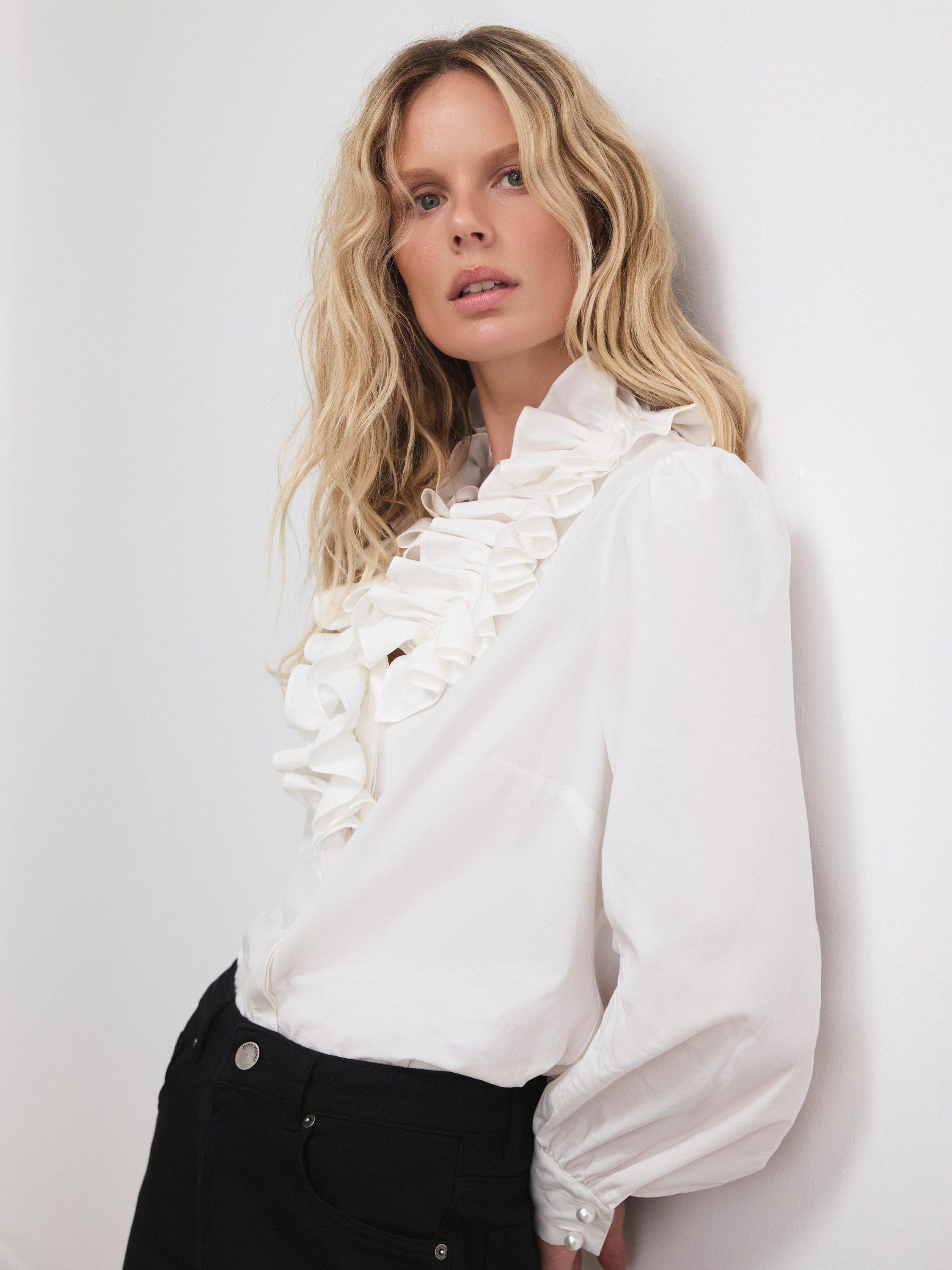 Product image 1 of 8, which shows Mint Velvet Ruffle Collar Blouse, White Ivory, XL