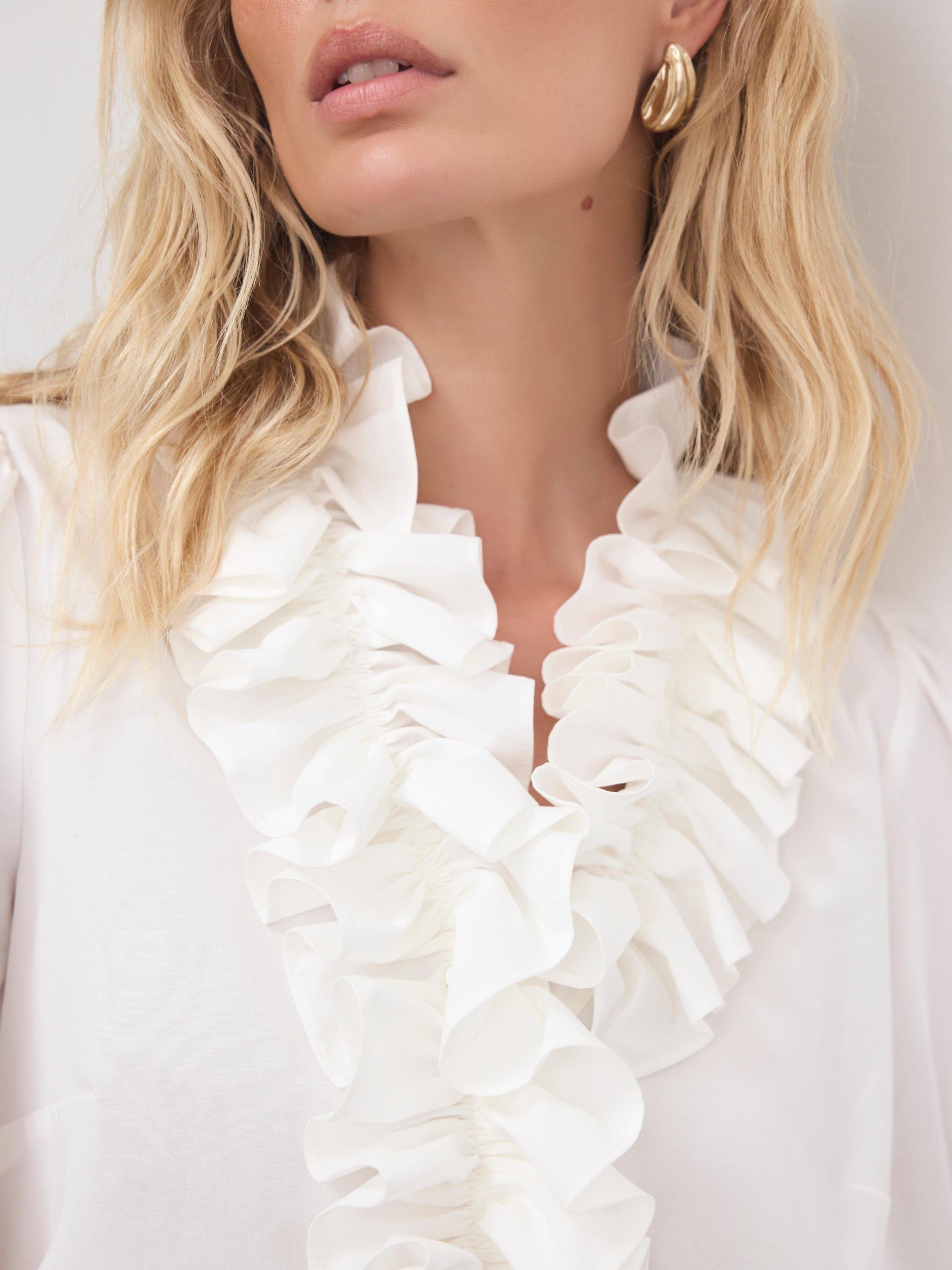 Product image 4 of 8, which shows Mint Velvet Ruffle Collar Blouse, White Ivory, XL