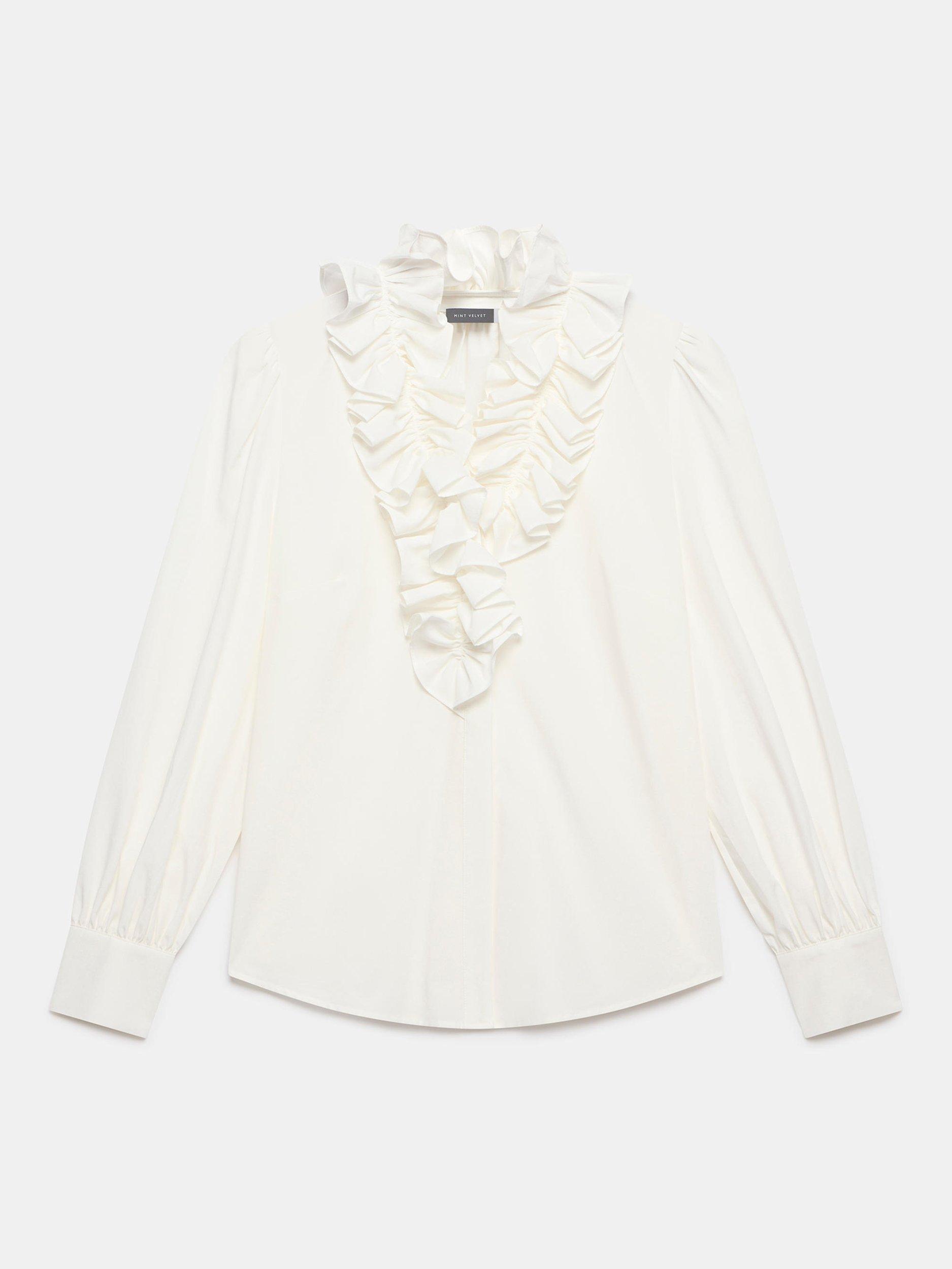 Product image 6 of 8, which shows Mint Velvet Ruffle Collar Blouse, White Ivory, XL