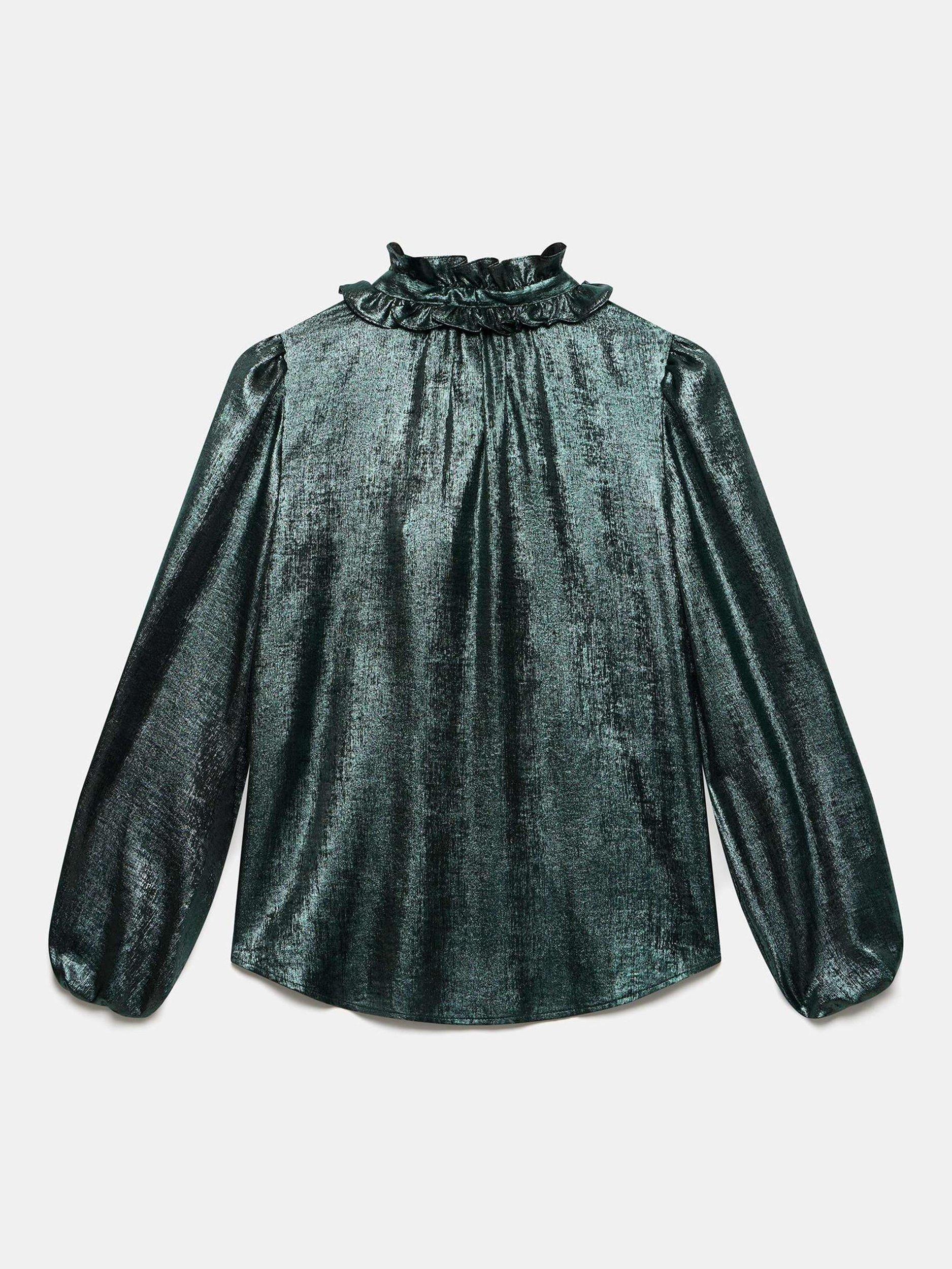 Product image 7 of 8, which shows Mint Velvet Long Sleeve Pussy Bow Blouse, Green, 8