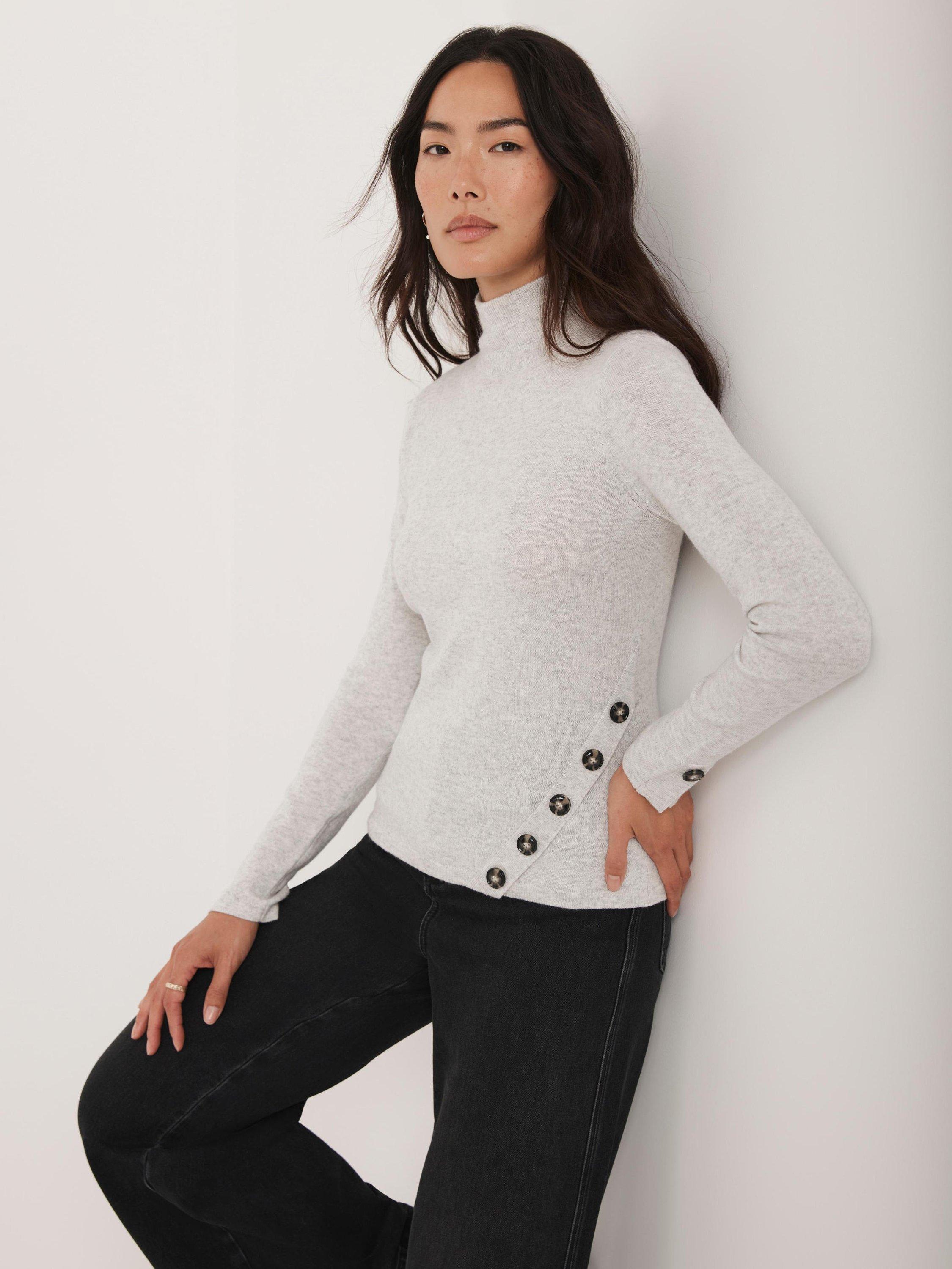 Product image 1 of 8, which shows Mint Velvet Asymmetric Button Detail Top, Grey, L