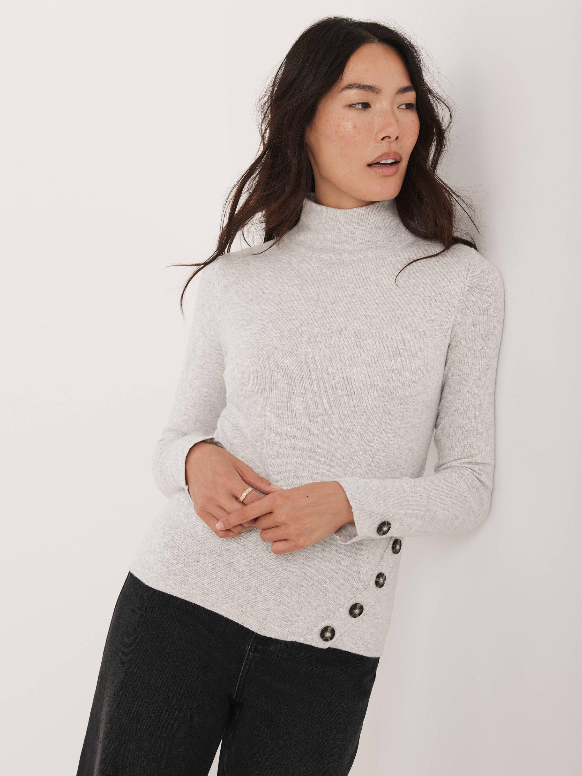 Product image 2 of 8, which shows Mint Velvet Asymmetric Button Detail Top, Grey, L