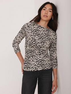 Mint Velvet Animal Print Long Sleeve Boat Neck Blouse, Navy Blue