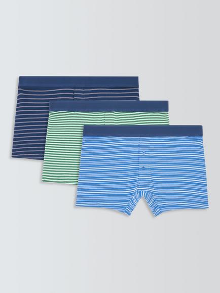 John Lewis Organic Cotton Stretch Trunks, Pack of 3, Blue Mid, Blue Mid