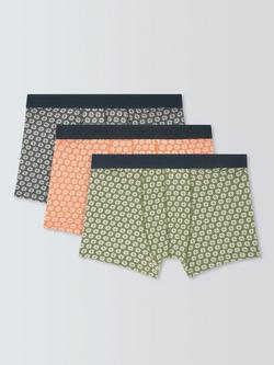 John Lewis Organic Cotton Geometric Pattern Trunks, Pack of 3, Black, Orange, Green, Black, Orange, Green