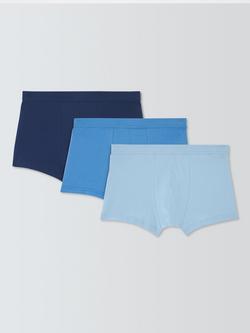 John Lewis Organic Cotton Low Rise Trunks, Pack of 3, Blue Mid, Blue Mid
