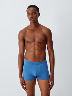John Lewis Organic Cotton Low Rise Trunks, Pack of 3, Blue Mid - view 2, Blue Mid