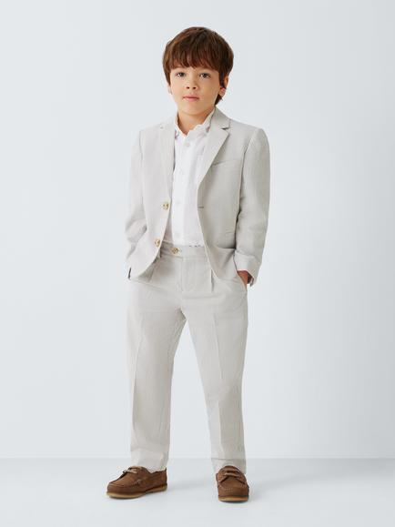 John Lewis Heirloom Collection Kids' Seersucker Stripe Tailored Trousers, Seersucker Stripe - view 2, Seersucker Stripe