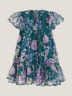 Monsoon Baby Organza Short Sleeved Swing Dress, Teal - view 2, Teal