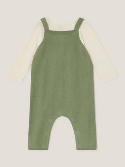 Monsoon Kids' Newborn Baby Cotton Dungaree Set, Green - view 2, Green