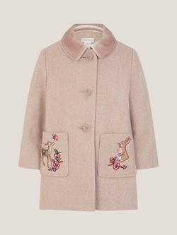 Monsoon Baby Heart Button Embroidered Pocket Coat, Oatmeal, Oatmeal