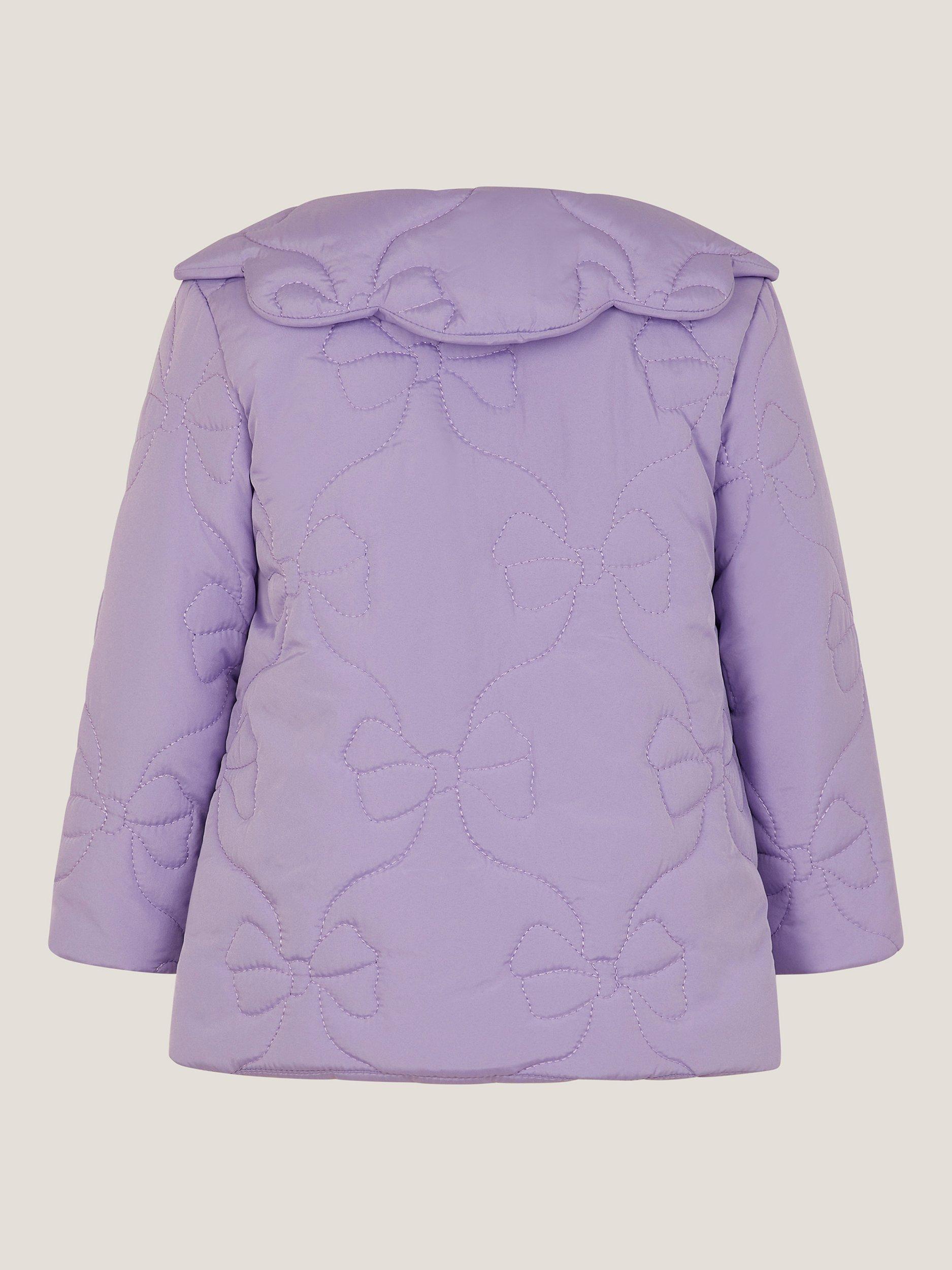Product image 2 of 3, which shows Monsoon Baby Quilted Puffer Jacket, Lilac, 3-6 months