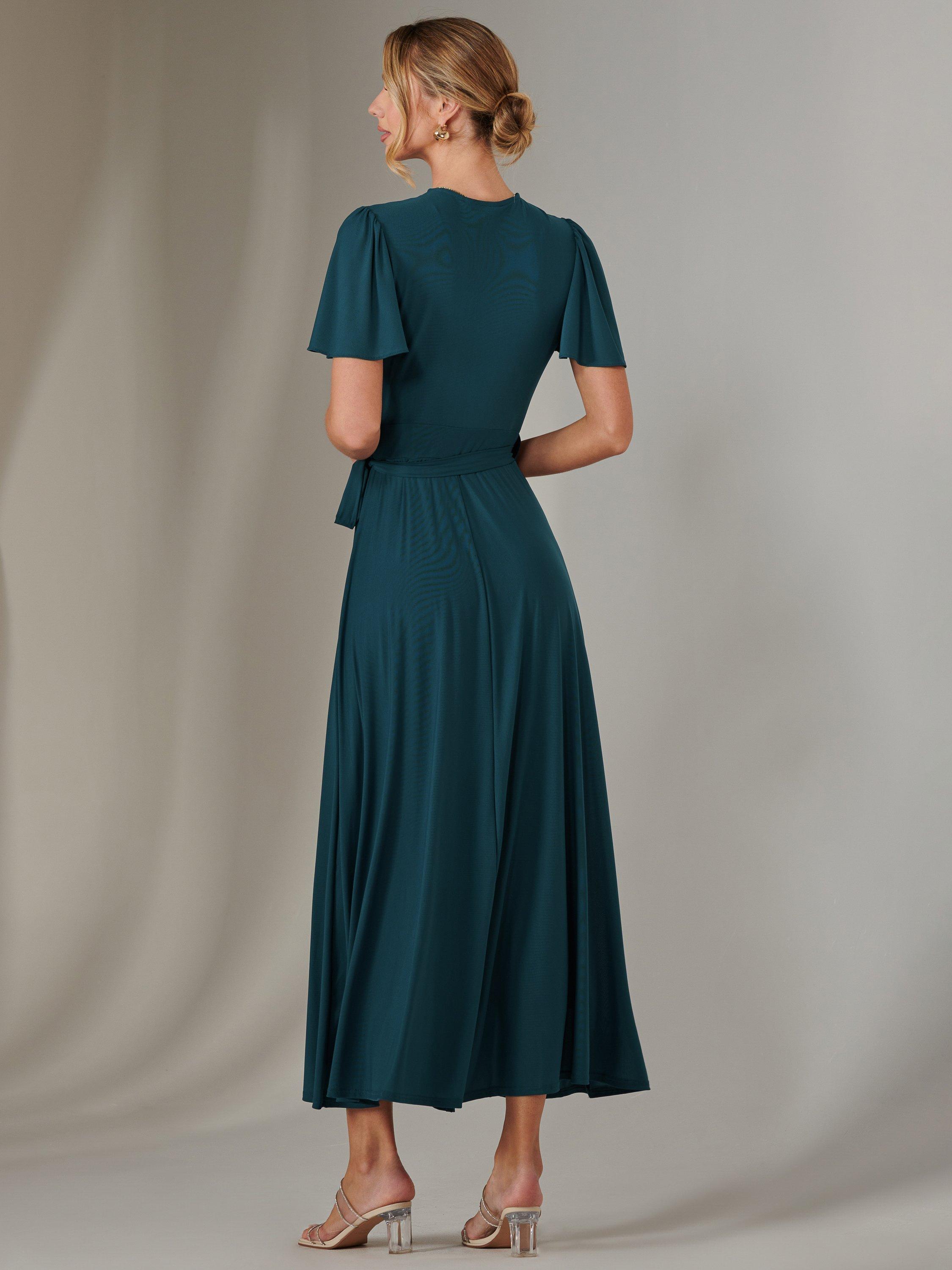 Product image 2 of 7, which shows Jolie Moi Angel Sleeve Flared Maxi Dress , Dark Teal, 8