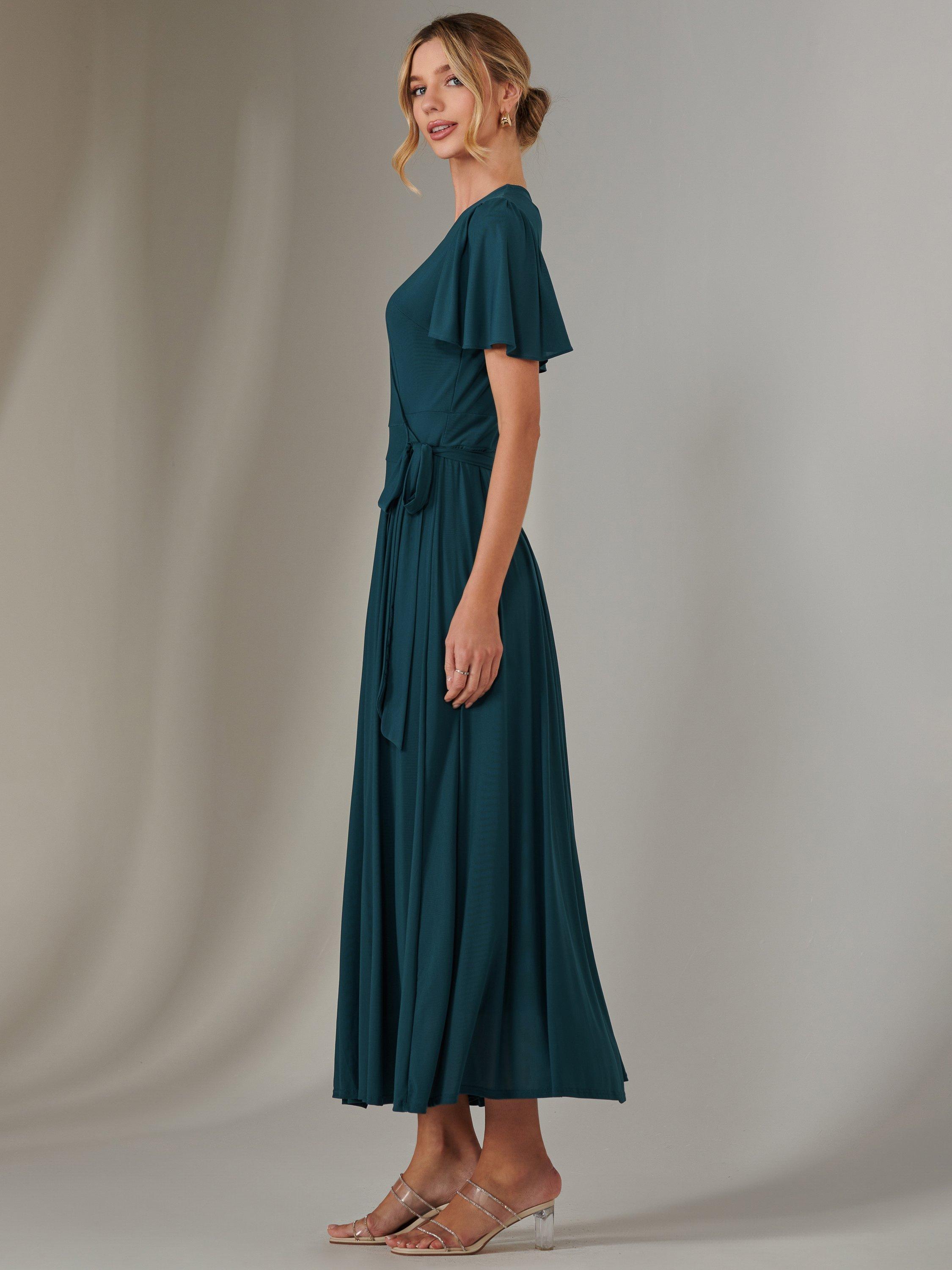 Product image 5 of 7, which shows Jolie Moi Angel Sleeve Flared Maxi Dress , Dark Teal, 8