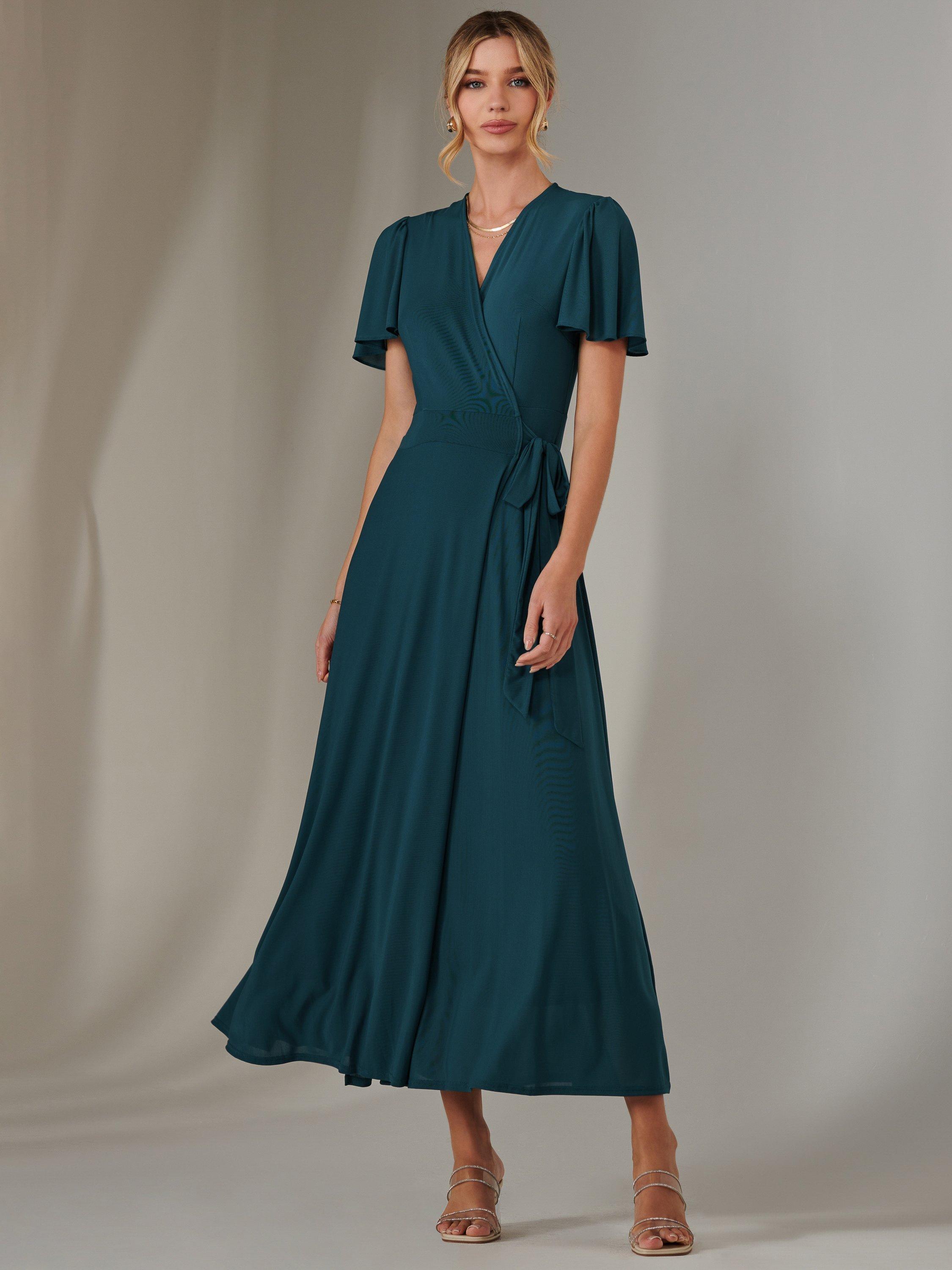 Product image 7 of 7, which shows Jolie Moi Angel Sleeve Flared Maxi Dress , Dark Teal, 8