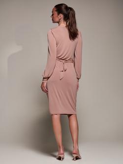 Jolie Moi Wrap Balloon Sleeve Midi Dress, Dusty Pink - view 2, Dusty Pink