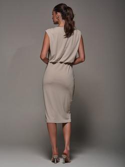 Jolie Moi Draped Wrap Bodycon Dress, Taupe - view 2, Taupe
