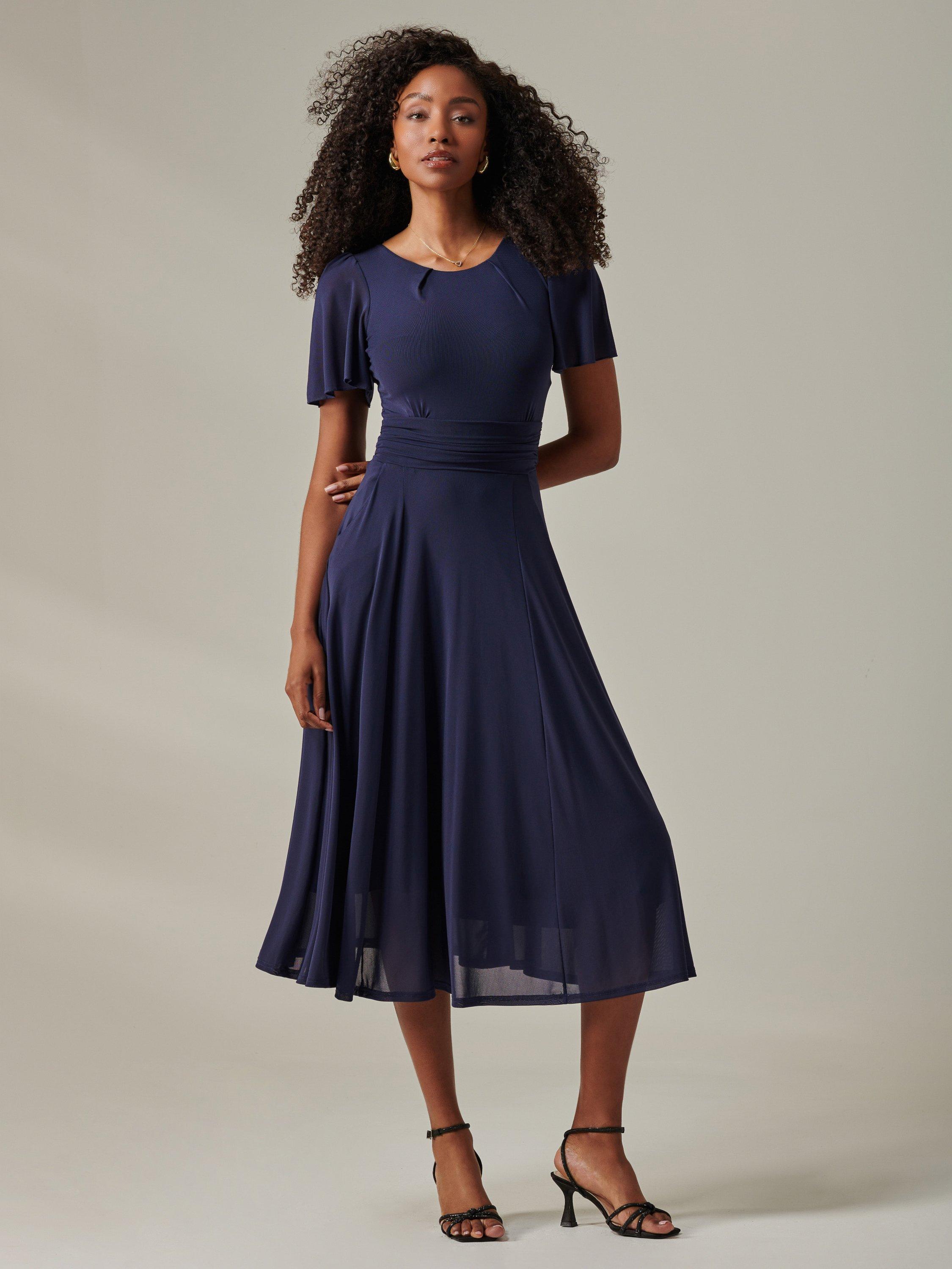 Product image 1 of 7, which shows Jolie Moi Floaty Sleeve Midaxi Dress, Navy, 8