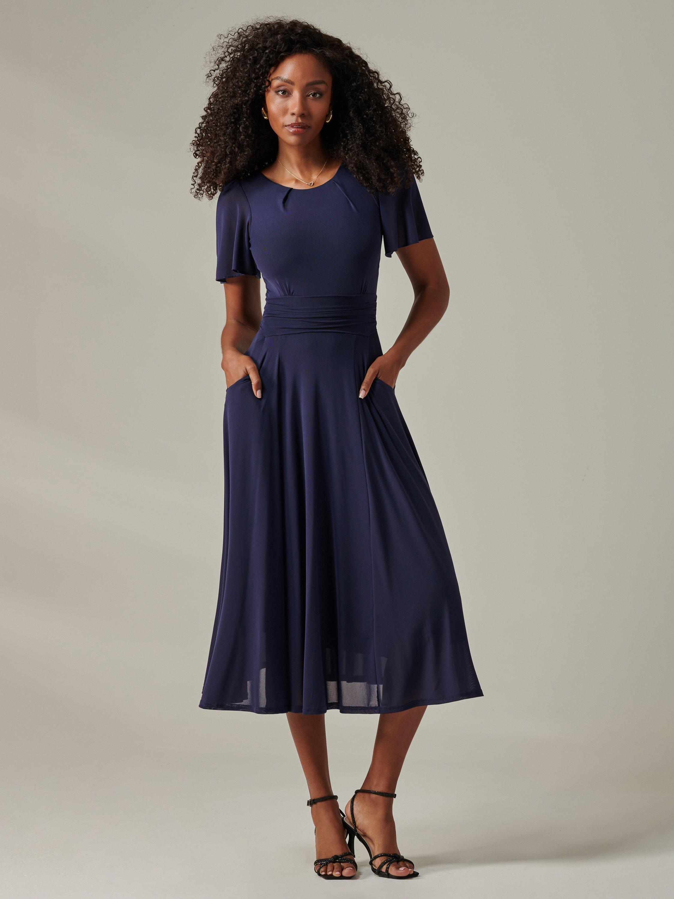 Product image 3 of 7, which shows Jolie Moi Floaty Sleeve Midaxi Dress, Navy, 8