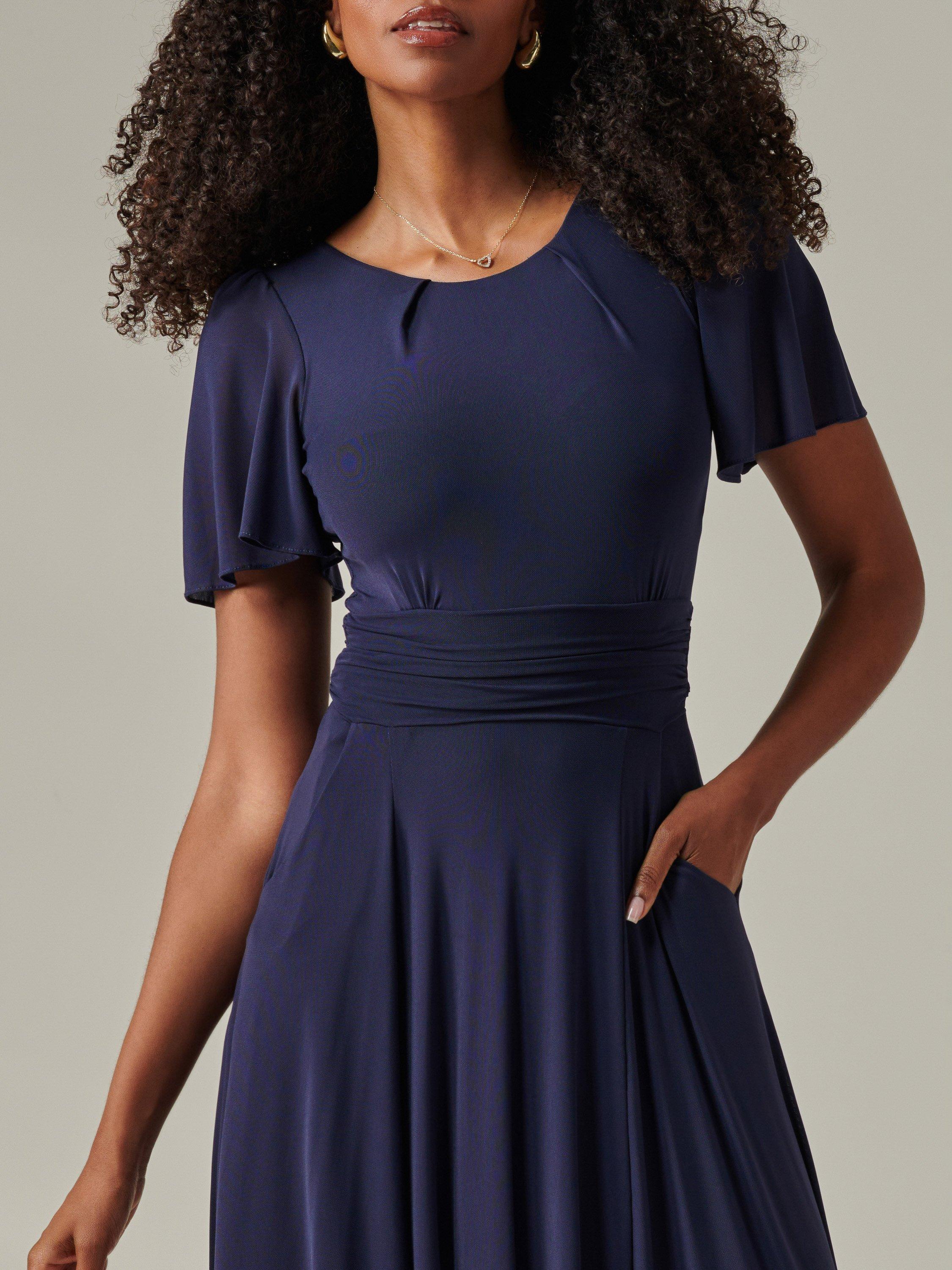 Product image 4 of 7, which shows Jolie Moi Floaty Sleeve Midaxi Dress, Navy, 8