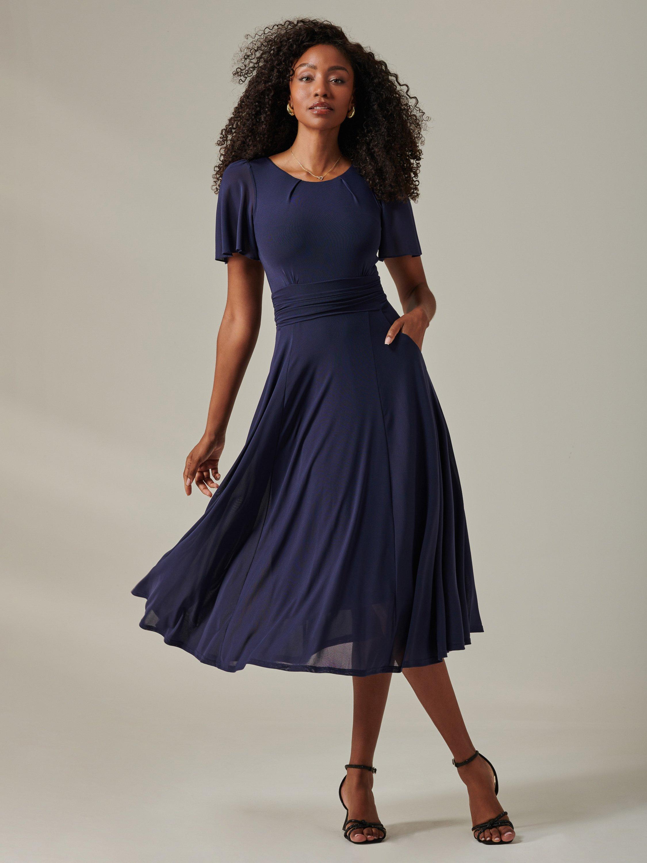 Product image 5 of 7, which shows Jolie Moi Floaty Sleeve Midaxi Dress, Navy, 8