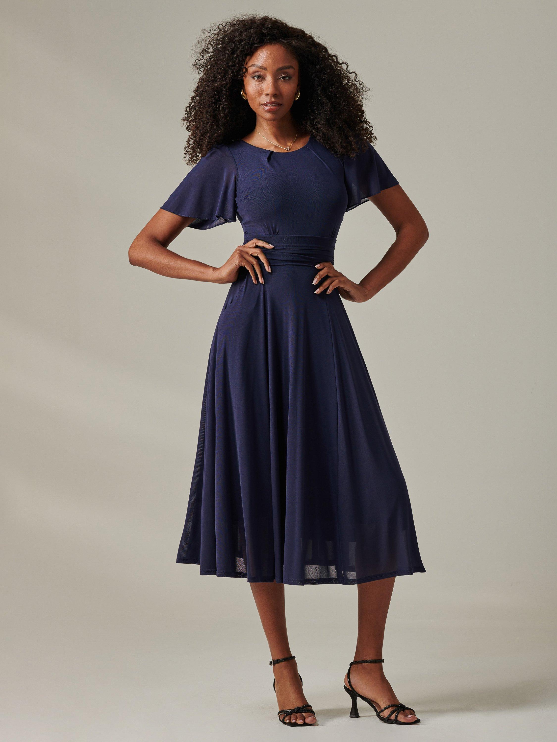 Product image 6 of 7, which shows Jolie Moi Floaty Sleeve Midaxi Dress, Navy, 8