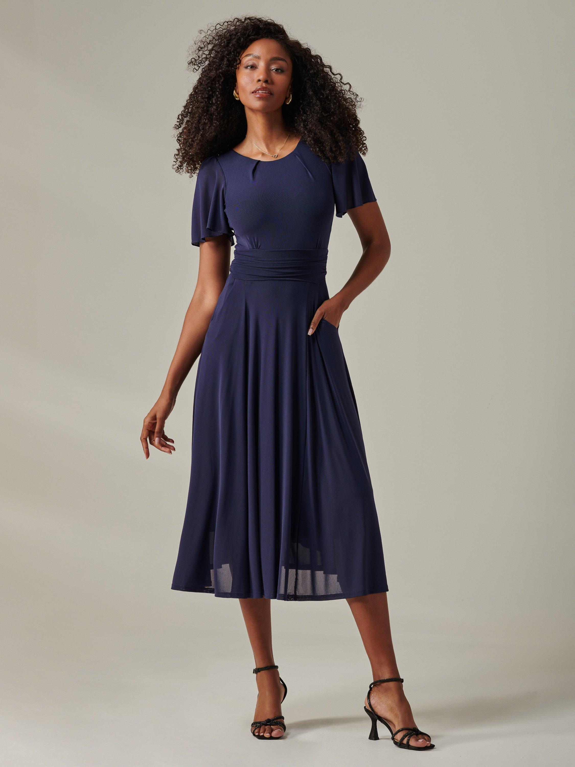 Product image 7 of 7, which shows Jolie Moi Floaty Sleeve Midaxi Dress, Navy, 8