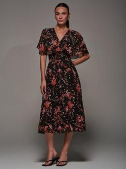 Jolie Moi Floral Pleated Maxi Dress, Black Red Floral, Black Red Floral
