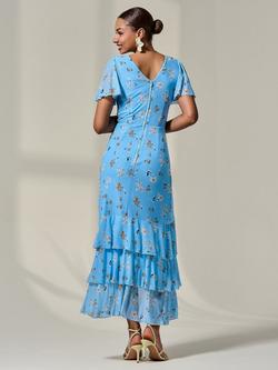 Jolie Moi Floral Ruffle Hem Midaxi Dress, Blue Floral - view 2, Blue Floral