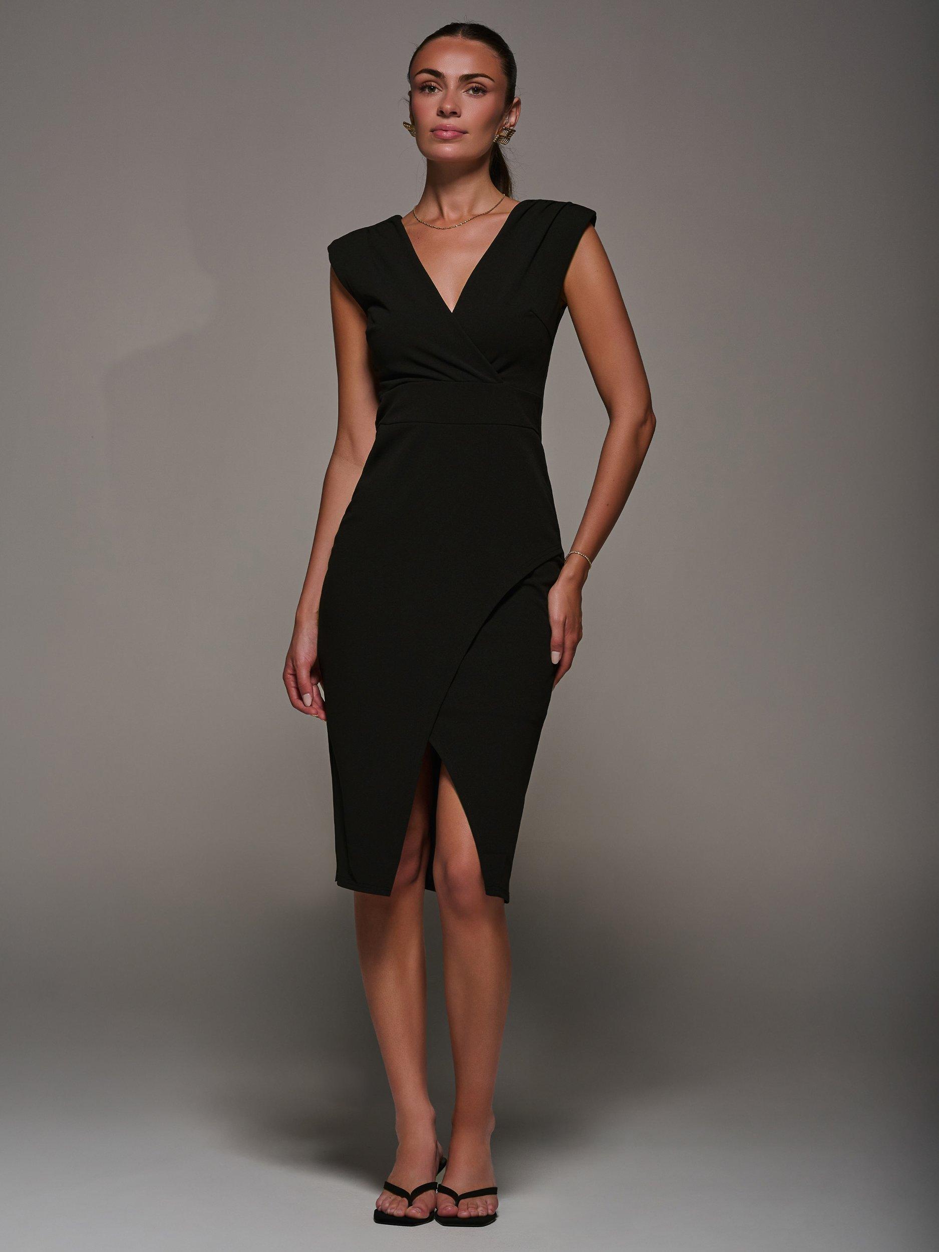 Product image 1 of 7, which shows Jolie Moi Split Hem Bodycon Dress, Black, 8