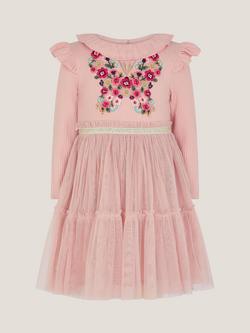 Monsoon Baby Long Sleeved Embroidered Disco Dress, Pink, Pink