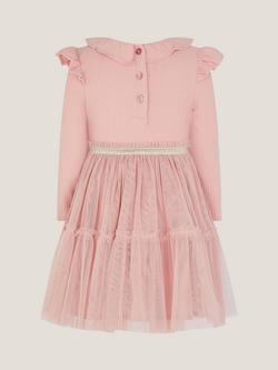 Monsoon Baby Long Sleeved Embroidered Disco Dress, Pink - view 2, Pink