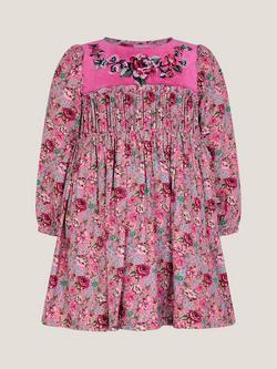 Monsoon Baby Long Sleeved Floral Dress, Pink, Pink