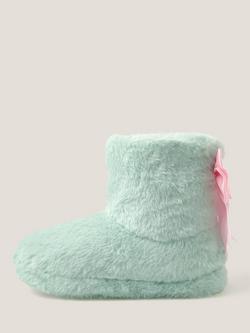 Monsoon Kids' Faux Faux Bow Embellished Slipper Boots, Pink/Green, Pink/Green