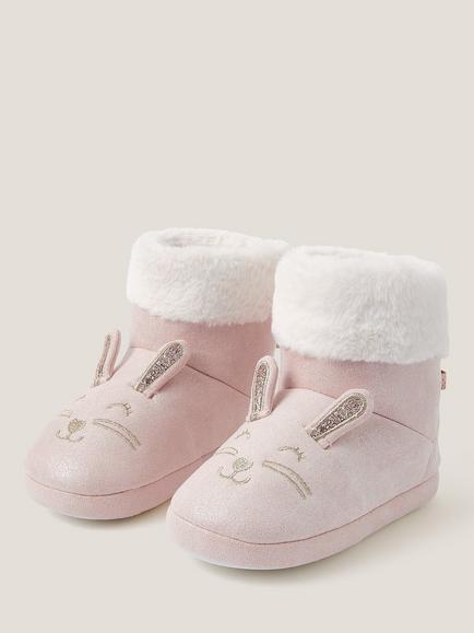 Monsoon Kids' Fluffy Bunny Slipper Boots, Pink - view 2, Pink