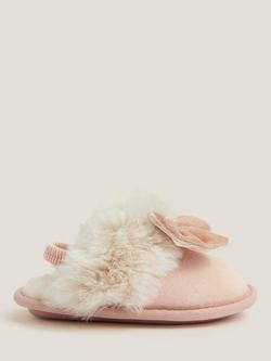 Monsoon Kids' Velvet Bow Slippers, Pink, Pink