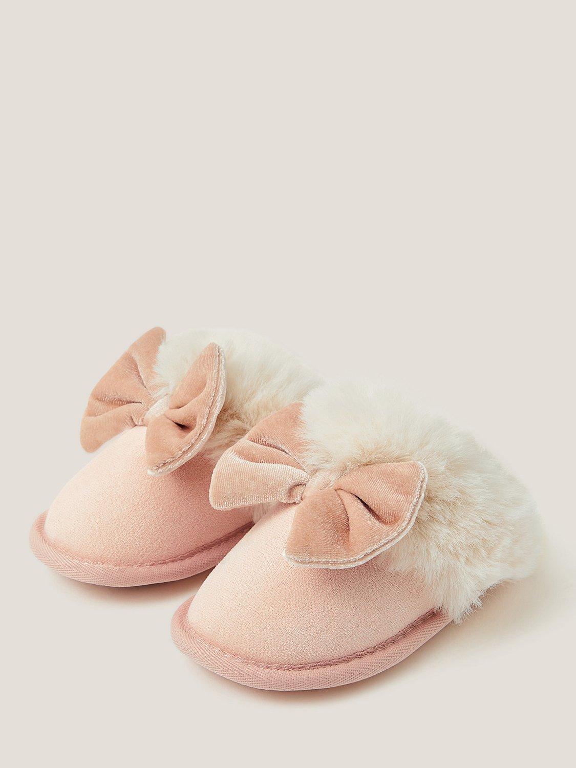 Product image 2 of 3, which shows Monsoon Kids' Velvet Bow Slippers, Pink, 7