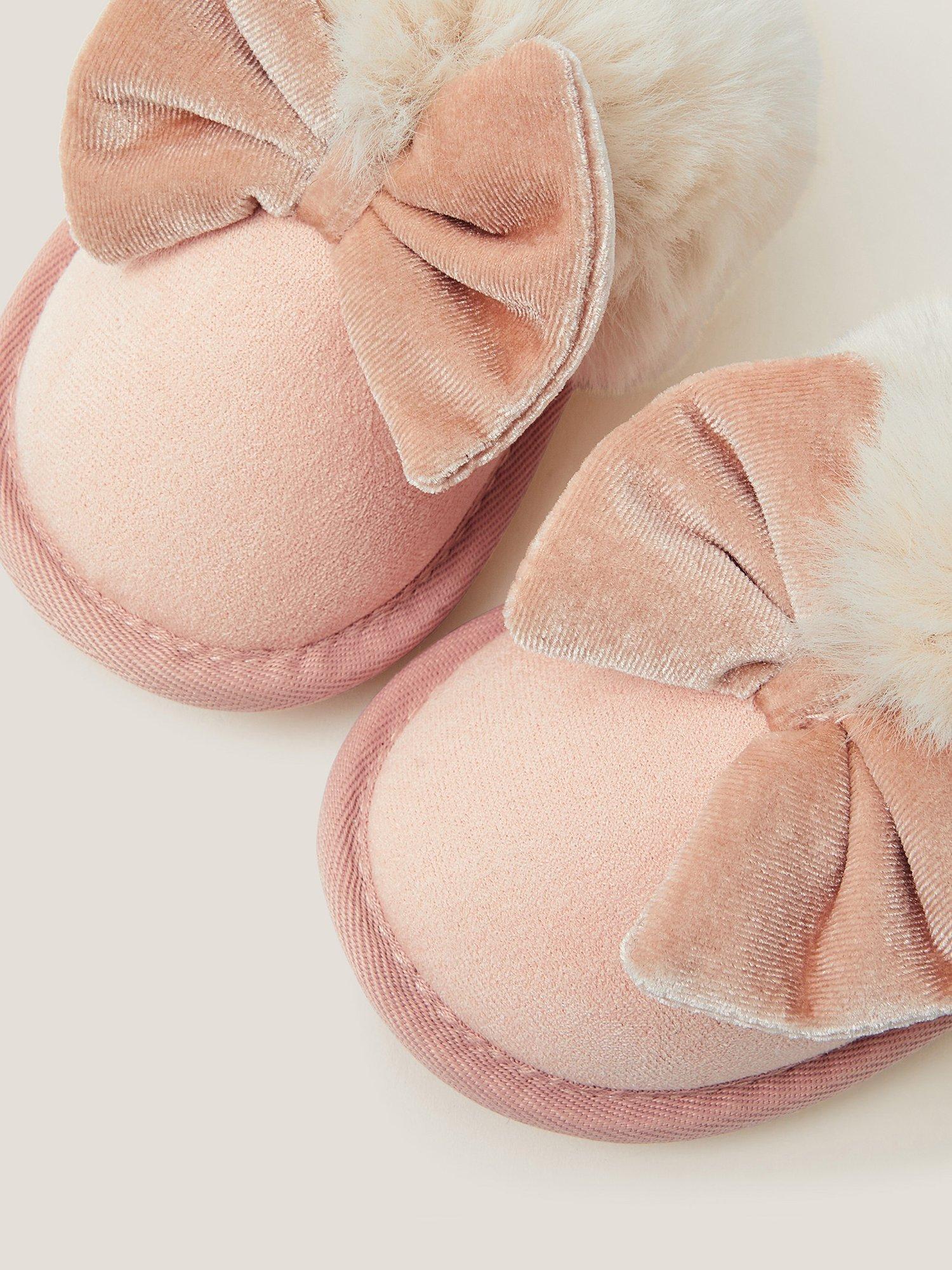 Product image 3 of 3, which shows Monsoon Kids' Velvet Bow Slippers, Pink, 7