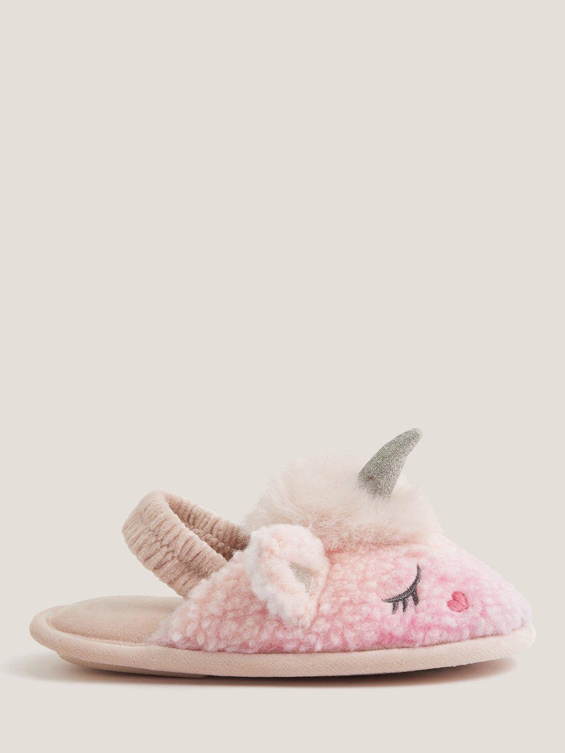 Product image 1 of 3, which shows Monsoon Kids' Unicorn Borg Slippers, Multi, 7
